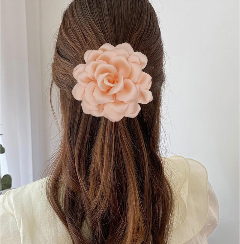 Decixde Satin Fabric Rose Flower Brooches - Handmade Floral Accessory for Wedding Party Dance Banquet Ceremony - Size: 4.72in - Image 2